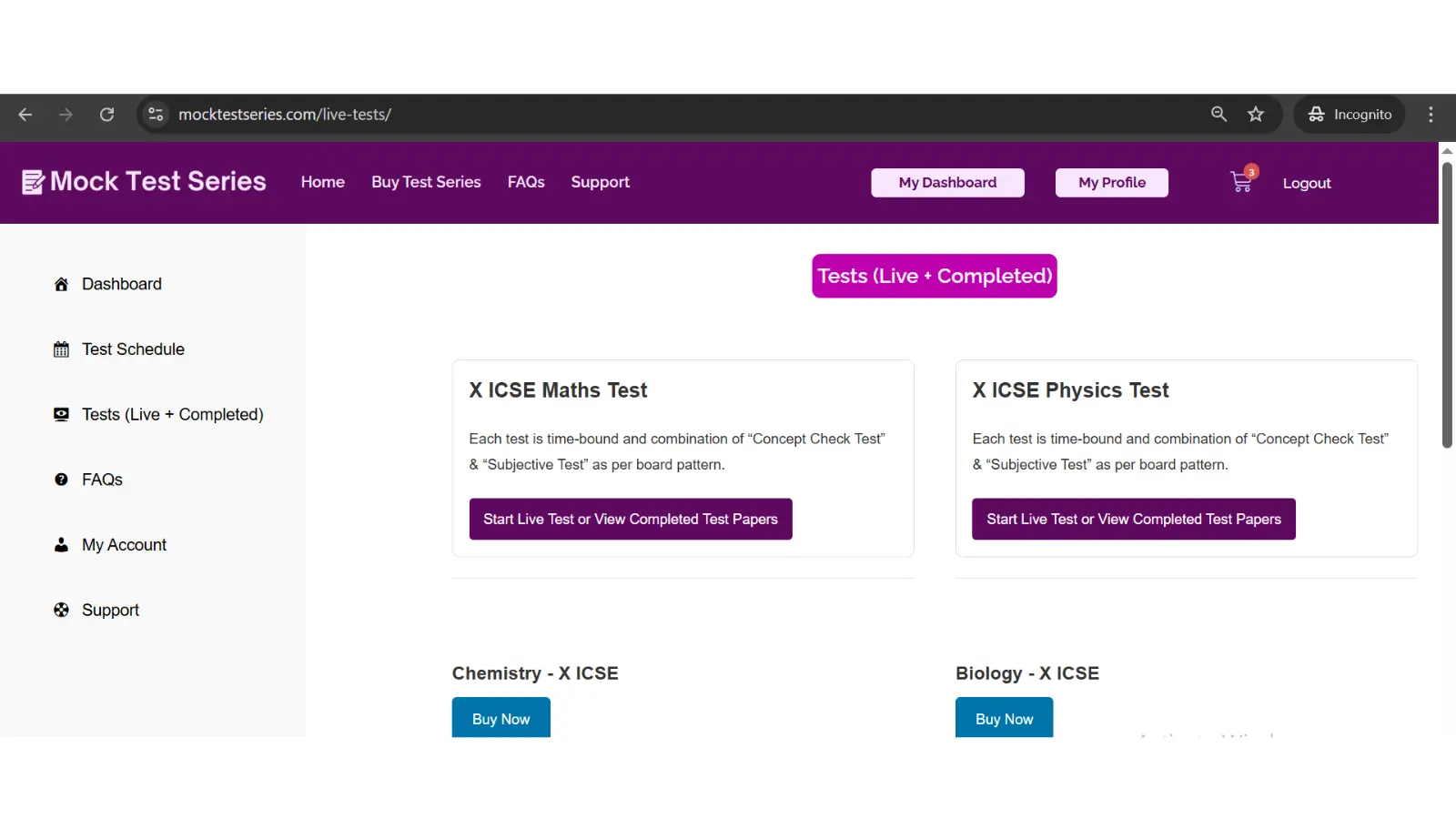 Live Test Interface